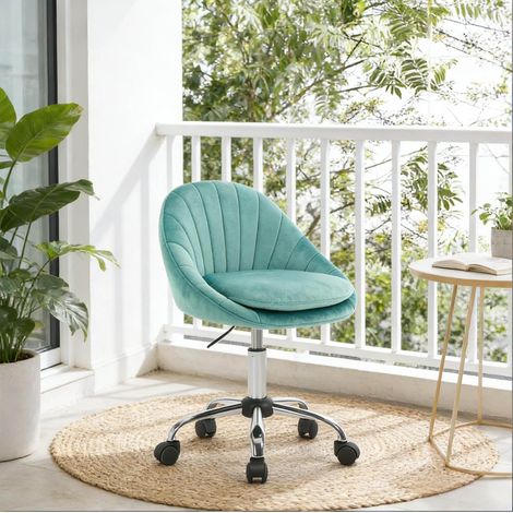 Sedia da ufficio in velluto turchese, altezza regolabile, girevole 360°, con ruote HAVRYA (1/5)
