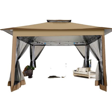 Abri de jardin, toile imperméable, moustiquaire incluse, Marron (1/2)