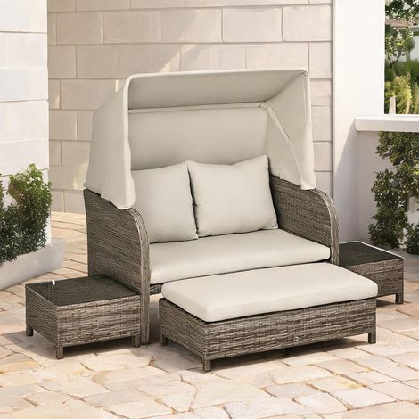 Mobilier de jardin en rotin kaki 132 x 86 x 75 cm (1/5)