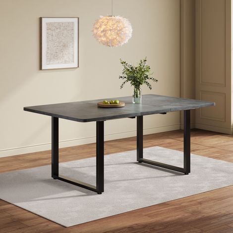 Table à manger rectangulaire extensible 3 longueurs 140-180-220x80 cm pour 6 à 10 personnes, pieds en métal, rails renforcés, coloris gris (1/5)