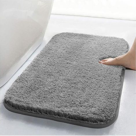 Tapis de Bain, Antidérapant Tapis de Douche, Absorbant Tapis de Bain à Poils Longs en Microfibre Douce, Tapis pour Salle de Bain et Chambre, Lavable en Machine, 80 x 50 x 3 cm, Gris Foncé (1/4)