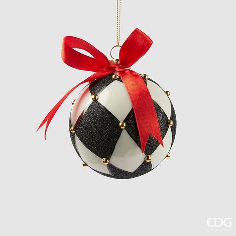 EDG Enzo De Gasperi Addobbo Natale Palla Scacchi Vetro D 8 Cm White Black  1 Pz