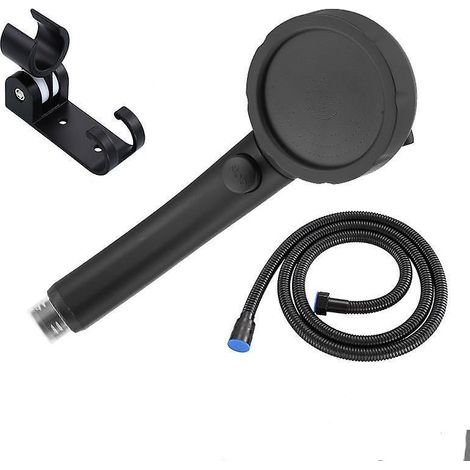 ensemble De Pommeau De Douche Noir  Trois Vitesses Sous Pression [support + Tuyau De 1,5 M] (1/5)
