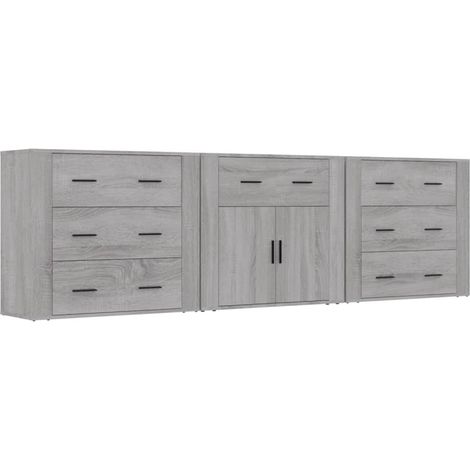 Aparador tipo buffet cómoda armario organizador de almacenamiento cocina sala de estar 3 piezas madera de ingeniería Sonoma gris 020037187
