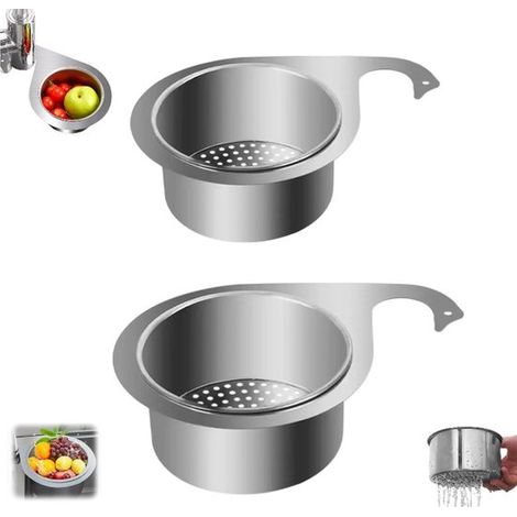 Lot de 2 - Passoire d'évier - Filtre - Poubelle - Forme cygne - Acier inoxydable - Idéale pour les déchets alimentaires et le nettoyage des fruits et légumes - Se suspend au robinet - Grand + Petit, c (1/5)