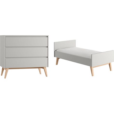 Lettino evolutivo Pinio Swing 70x140 e Cassettiera 3 cassetti Grigio e legno (1/5)