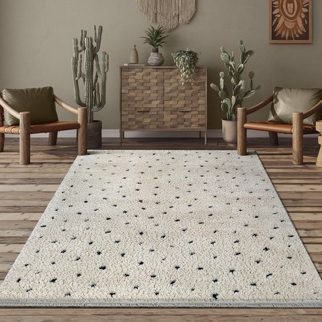 Shaggy Tapis de Salon élégant et Design à Poils Longs, Doux et Facile d'entretien, en Crème, 80 x 150 cm (1/5)