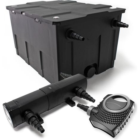 Wiltec Komplettset: CBF-550 Teichfilter bis 60000 L Teichfilteranlage als Durchlauffilter, NEO10000 SuperECO Teichpumpe 10000l/h 80W, CUV-218 Teichklärer UVC Klärer mit 18W