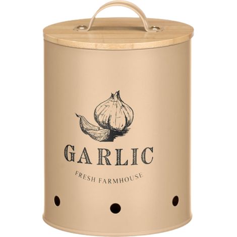 Boîte à ail beige avec couvercle en bambou (1/4)