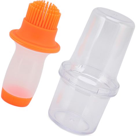 Flacon distributeur d'huile 60 ml en silicone alimentaire, à presser, avec pinceau et isolation thermique uniforme. Couleur orange. (1/5)