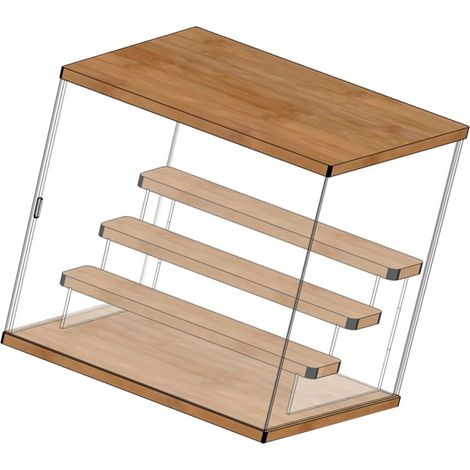 Présentoir de rangement pour figurines de collection (boîte surprise) en acrylique, anti-poussière, avec porte et escalier à 4 niveaux (L 32 x 26 x 30,4 cm). (1/5)