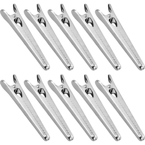 Lntyq 10 Stück Küchen-Lebensmittelbeutel-Clips, Edelstahl-Lebensmittelbeutel-Verschlussclips, silberne Beutelclips, Stahlbeutel-Verschlussclips für Brot, Kaffee, Haferflocken, Lebensmittel (1/5)