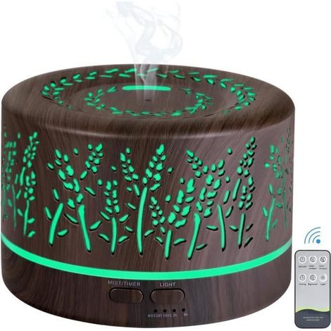 Ätherische Öle Diffusor 500 ml, Luftbefeuchter, automatische Abschaltung, mehrere Lichtfarben, dunkle Holzoptik, Pflanzenmuster (1/5)