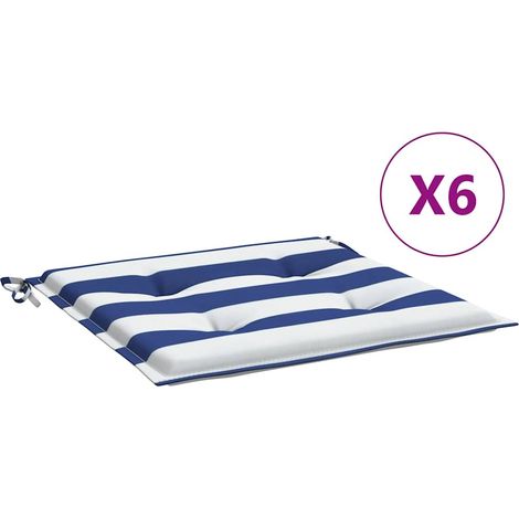 Cuscini per Sedia 6 pz Cuscini per Seduta Strisce Bianche e Blu 40x40x4 cm Tessuto (1/5)