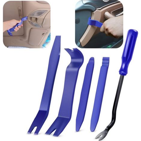 Kit de démontage 5 pièces - leviers et pinces anti-rayures pour tableau de bord, bleu (1/5)