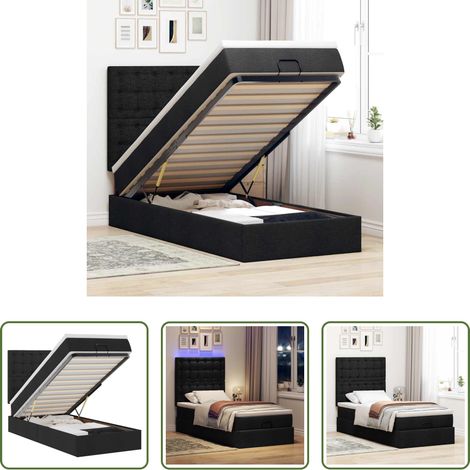 vidaXL LED-Beleuchtung - Ottoman-Bett mit Matratze & LEDs Schwarz 90x190 cm Stoff (1/5)