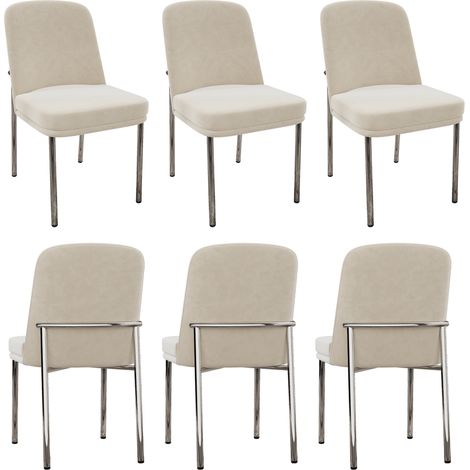 Sillas de comedor 6 unidades en terciopelo beige con patas metálicas cromadas (1/5)