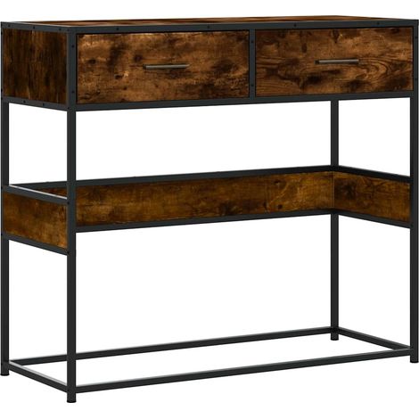 Table console，Table d'appoint，Bout de canapé，Meuble d'entrée chêne fumé 90x35x80 cm bois d'ingénierie