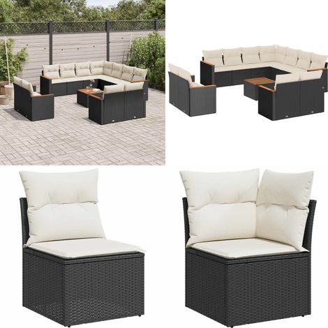 Salon de jardin 12 pcs avec coussins noir résine tressée - Ensemble Salon De Jardin - Mobilier Extérieur - Jardin Design - Meubles Résistants Aux Intempéries - Chaise Lounge - Home & Living (1/5)