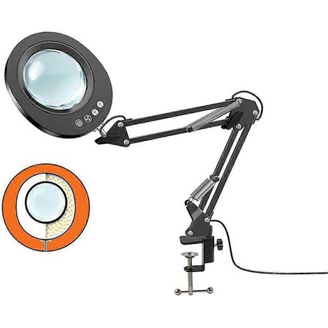 Lampe loupe 10X avec pince, 5 modes de couleur, 10 niveaux de luminosité, bras articulé pliable, lampe de bureau LED pour réparations artisanales (1/5)