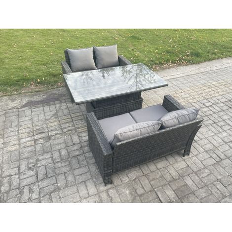 Fimous 3 Stücke Gartenmöbel Set Sitzgruppe im Garten und Balkon Einstellbare Höhe Esstisch Sofa Set für Garten Dunkelgrau Gemischt (1/5)