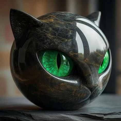 Bardusch-Luxury Black Cat Stone Sculpture  Figurine Tête de Chat en Résine Pierre Marbrée – Décoration Miniature Élégante pour Intérieur (A) (1/5)