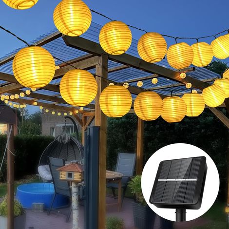 Solar string lights for outdoor use – 12 m – 50 warm white LEDs – 8 lighting modes – weatherproof – for garden, balcony, terrace, wedding (1/5)
