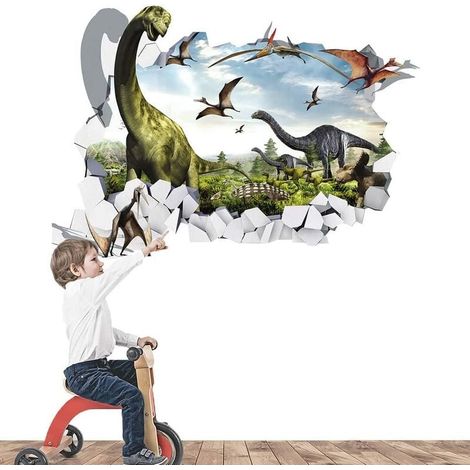 Autocollant Mur 3D Dinosaure - Vinyle Écologique Non Toxique - Pour Chambre Enfant - 2 Pièces (1/5)