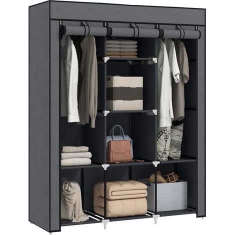 Stylish Dark Grey Fabric Wardrobe with Shelves and Rails for Organized Storage Solutions (1/5)