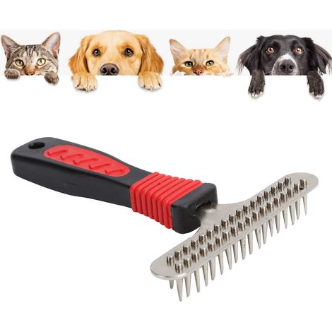 Desenredante profesional para perros y conejos – Desenredante de acero inoxidable de doble fila con mango de plástico, 135–140 g – Accesorio de aseo (1/5)