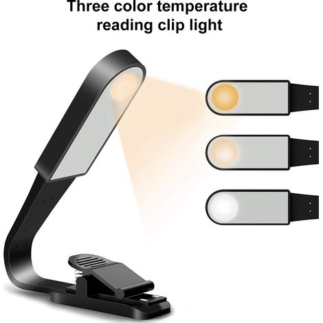 Lampe de lecture à pince rechargeable, gradation infinie et lumière ajustable 3000-6000K, idéale pour lit et bureau, design compact ABS (1/4)
