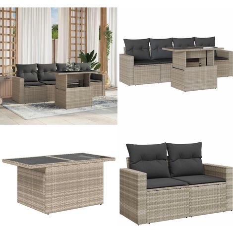 vidaXL Salon de jardin 5 pcs avec coussins gris clair résine tressée (1/5)