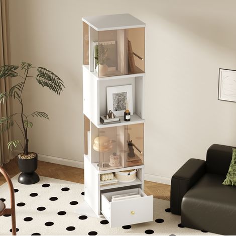 Vitrina giratoria 50x50x160 cm, de vidrio templado marrón, con base giratoria, MDF y vidrio, blanco y marrón (1/5)