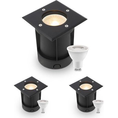 LED Bodeneinbaustrahler Schwarz eckig 230V IP67 - Leuchtmittel: GU10 4W 2700K - Anzahl: 3x (1/5)