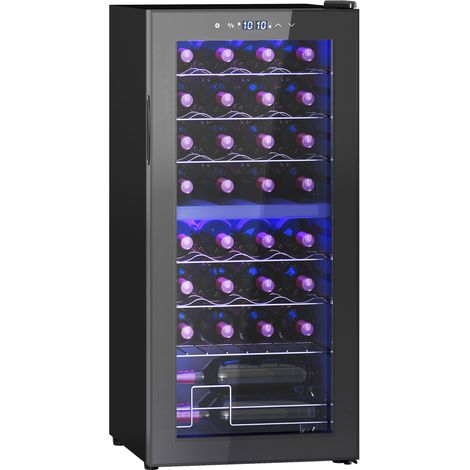 HOMCOM 86L Undercounter Wine Cooler Fridge with LED Light 32 Bottles (1/5)