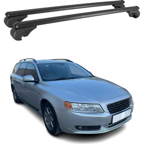 OMAC Aluminium Dachträger Querträger für Volvo V70 III 2008-2016 – TÜV / DIN 75302:2019 – Abschließbar – Max. 75 kg – 2 Stangen Schwarz (1/5)