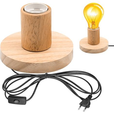 Lampe de bureau E27 avec interrupteur câble lampe de table en bois et plastique base en bois EU Plug E27 parfaite pour chambre à 8 1 virgule 5 m 220 V (1/4)