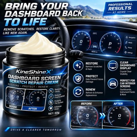 Die KineShineX Auto-Armaturenbrett-Bildschirmkratzer-Reparaturcreme eignet sich für Kratzer auf Armaturenbrett- und Mittelkonsolendisplays. (1/5)