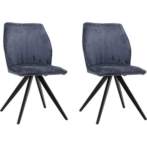 Lot de 2 chaises en velours doux bleu nuit pied métal noir - JAMES (1/5)