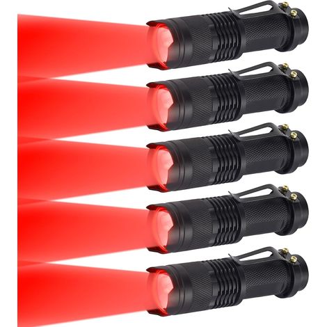 Lampe Torche Rouge, Lampe de Poche Rouge LED, 3 Modes, Étanche, Portable, Zoomable Lampe Lumiere Rouge pour Camping, Pêche, Astronomie (Lot de 5) (1/5)
