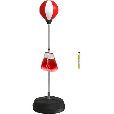 Ballon de frappe au sol réglable en hauteur avec gants et base lestable, 43 x 43 x 126-144 cm, rouge et blanc (1/5)
