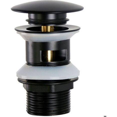 Bonde de lavabo pop-up G1 1/4 po – Compatible clic-clac avec trop-plein – Installation sans outils – Noir mat (1/3)