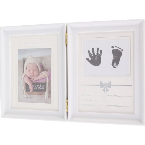 Kit d'empreintes de mains et de pieds de bébé, panneau plastique à densité moyenne, décoratif et attrayant, 31,5 x 20,7 x 1,7 cm, cadre déplié pour empreintes de nouveau-né (1/5)