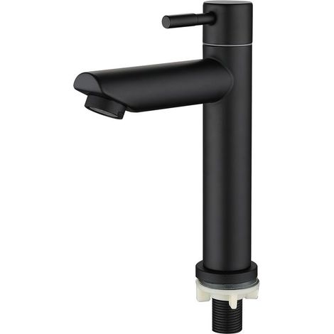 robinet de lavabo robinet pour salle de bain Robinetterie de avec bec robinet d'eau froide pilier valve，Hauteur totale : 18cm，NOIR (1/4)
