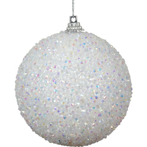 Decoris Pallina Natale Foam Paillettes Bianco 8 cm per Decorazioni