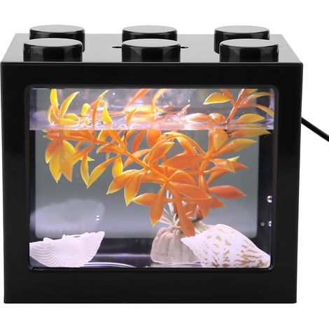 Mini Aquarium en Acrylique, Kits de Démarrage pour Aquarium Rangée Aquarium Empilable Cube Réservoir Bureau Mini Aquarium Réservoir Bol avec Lumière LED USB (1/5)