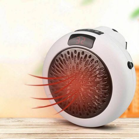 Chauffage électrique à prise murale, chauffage PTC, radiateur portatif avec affichage LED, 900W, blanc (1/4)