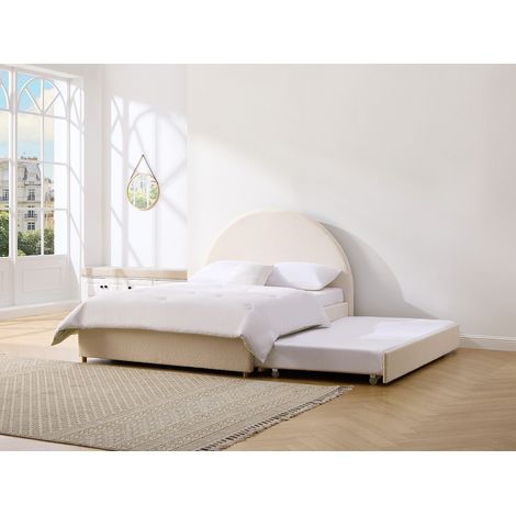 Lit avec tiroir gigogne 140 x 190 cm - Tissu bouclette – Crème – LIRIMO