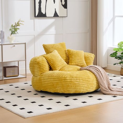 Sillón puff de pana amarilla con respaldo alto, 3 cojines, 250 kg DESVIAE (1/5)