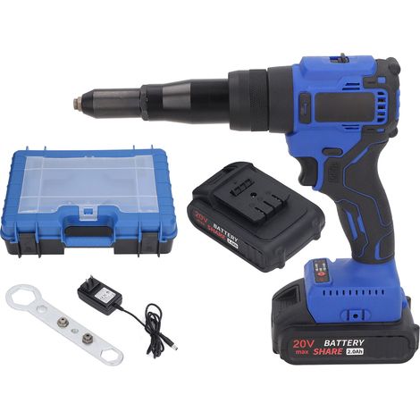 Pistolet à riveter sans fil LED automatique 100-240V avec batterie 2000mAh, outil de rivetage électrique à prise US, pack complet (1/5)